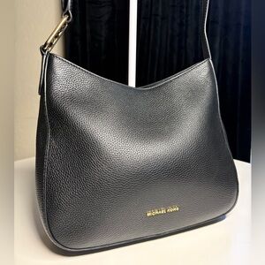 Michael Kors Black Pebbled Leather Shoulder Bag MK Hardware Strap